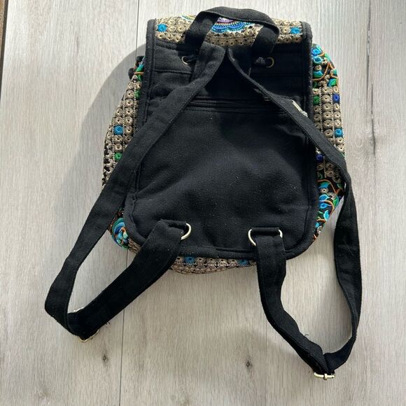 Goodhan Embroidered Bohemian Canvas Backpack Purse Blue/Purple Floral EUC main image 8